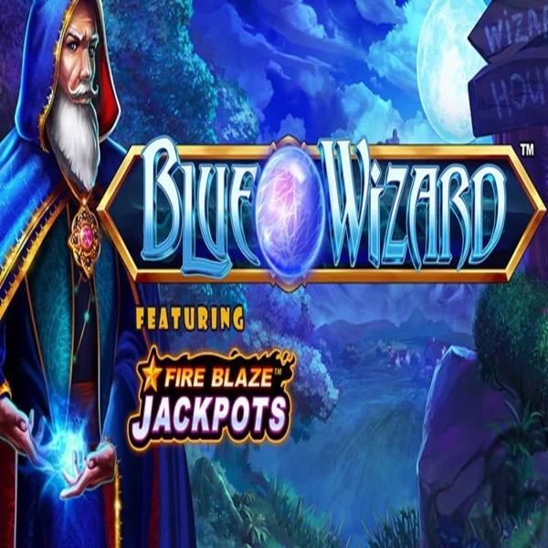 Blue Wizard Fire Blaze Jackpots logo by Rarestone Gaming at Bassbet Casino